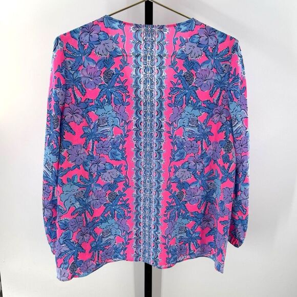 Lilly Pulitzer Women’s M Pamela 3/4 Sleeve Top Soleil Pink Paradise Elephant - Picture 6 of 14